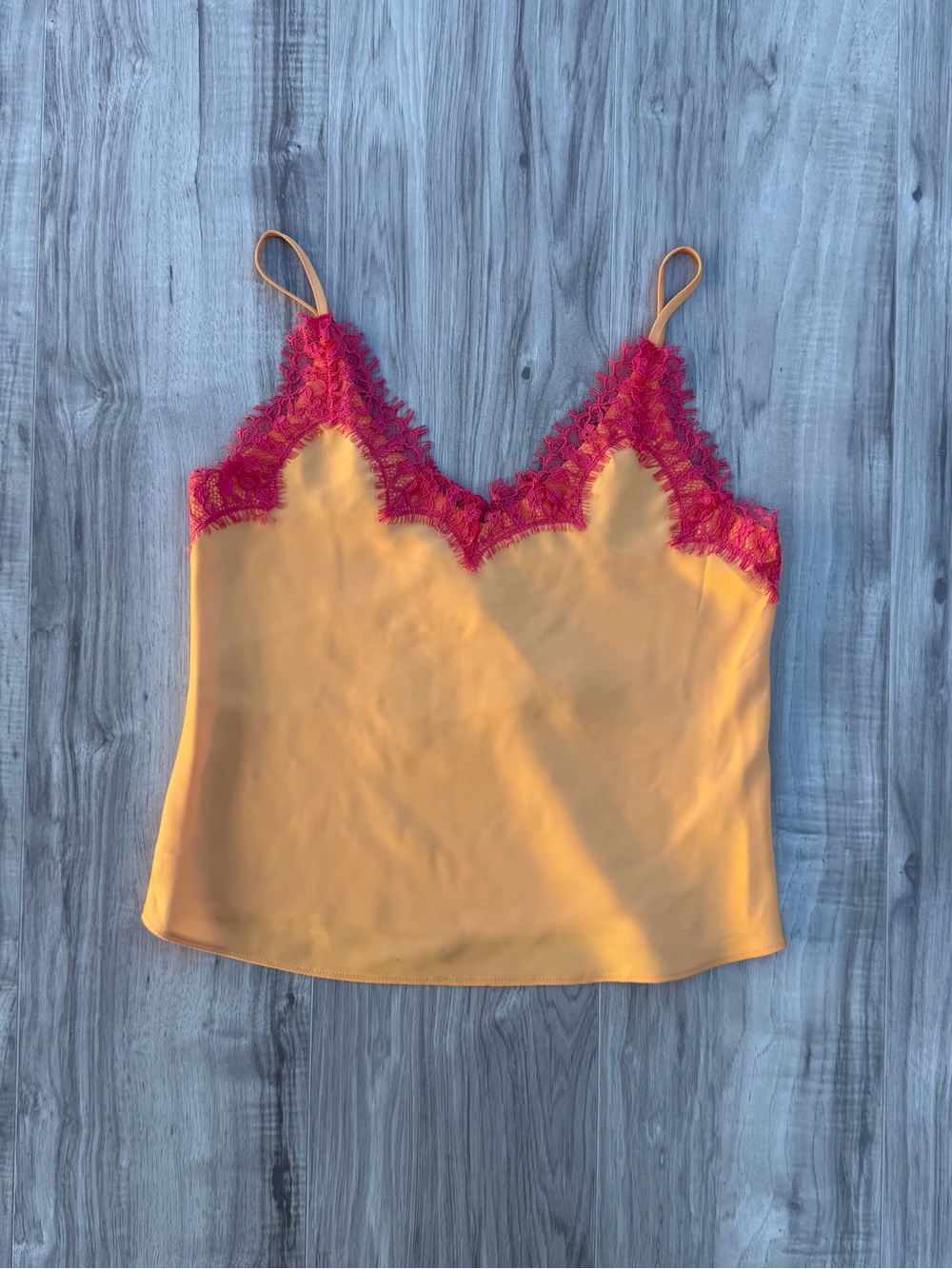 cupcakes & cashmere Yellow Satin Camisole with Pink Lace Trim